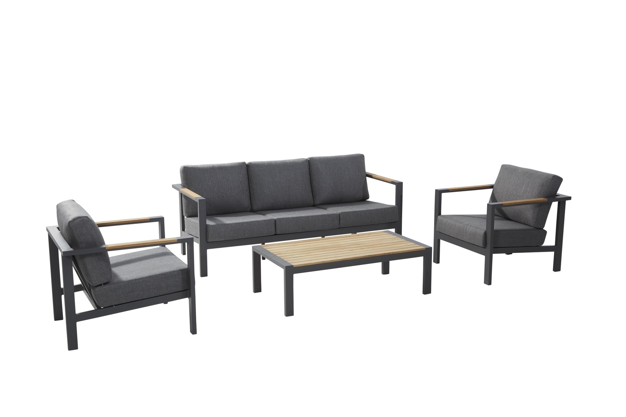 Ginger 3-zits loungebank + 2 lounge stoelen, incl. kussens
