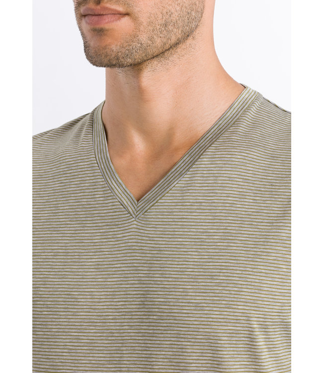 Sporty Stripe V-Neck T-Shirt Toned Green Stripe (074083)