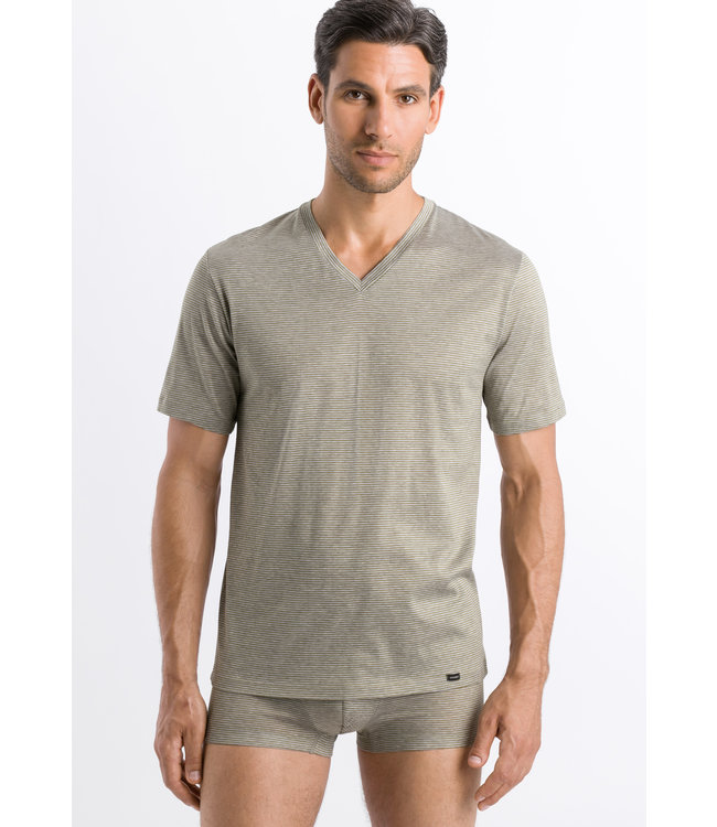 Sporty Stripe V-Neck T-Shirt Toned Green Stripe (074083)