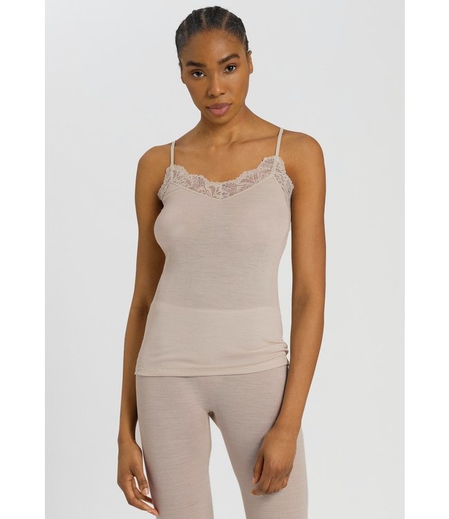 Hanro Ribbed Merino Wool & Silk Pajama Top In Pumice