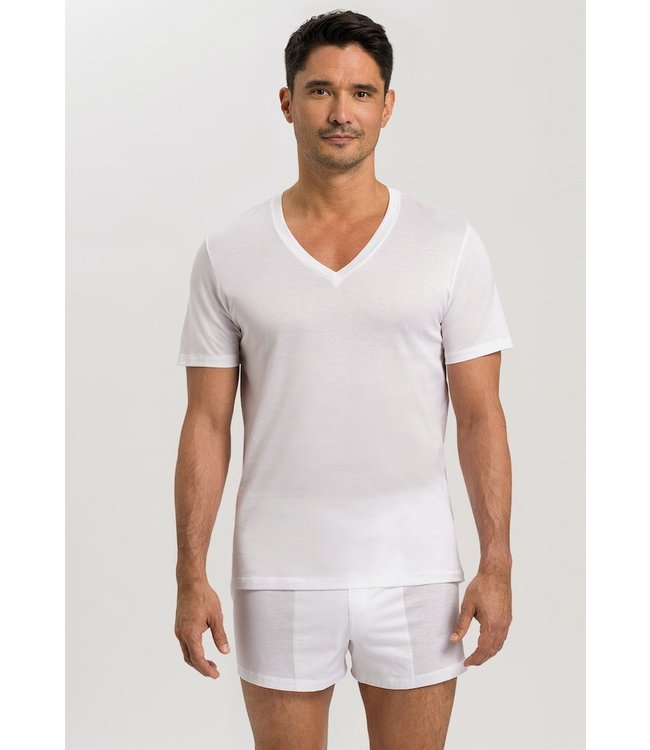 Hanro Cotton Sporty Shirt V-Neck White (073510)