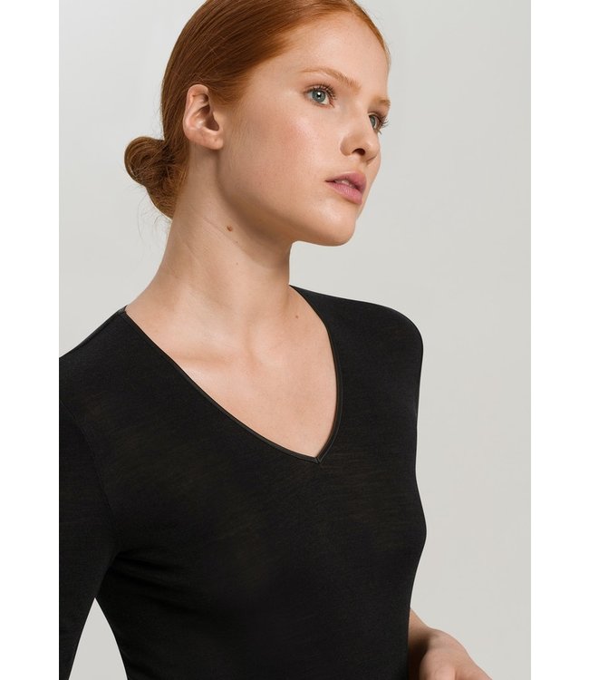Woolen Silk T-Shirt V-Neck Black (071417)