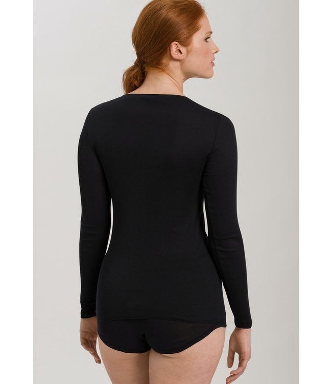 Hanro Cotton Seamless Shirt Long Sleeve Black (071620)
