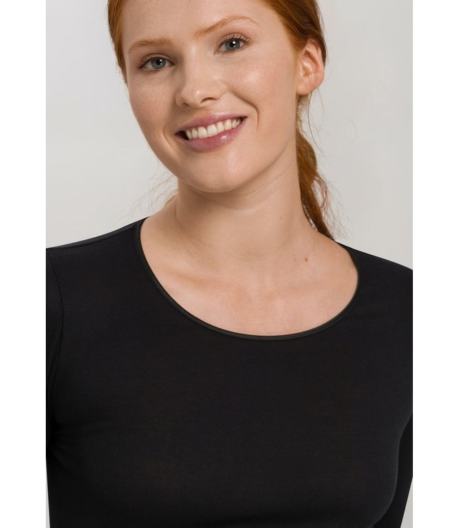 Hanro Cotton Seamless Shirt Long Sleeve Black (071620)