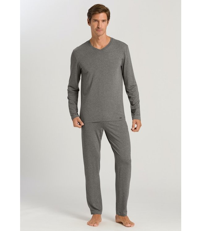 Hanro Casuals  Long Sleeve Shirt V-Neck Stone Melange (075036)