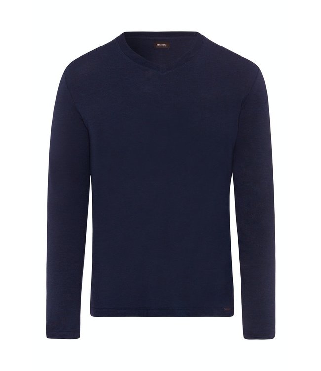 Hanro Casuals  Long Sleeve Shirt V-Neck Deep Navy (075036)