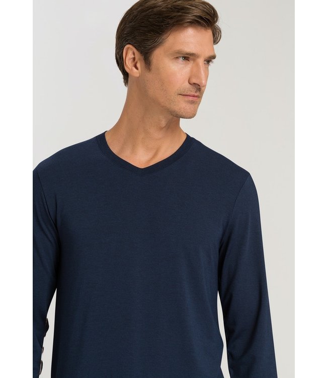 Hanro Casuals  Long Sleeve Shirt V-Neck Deep Navy (075036)