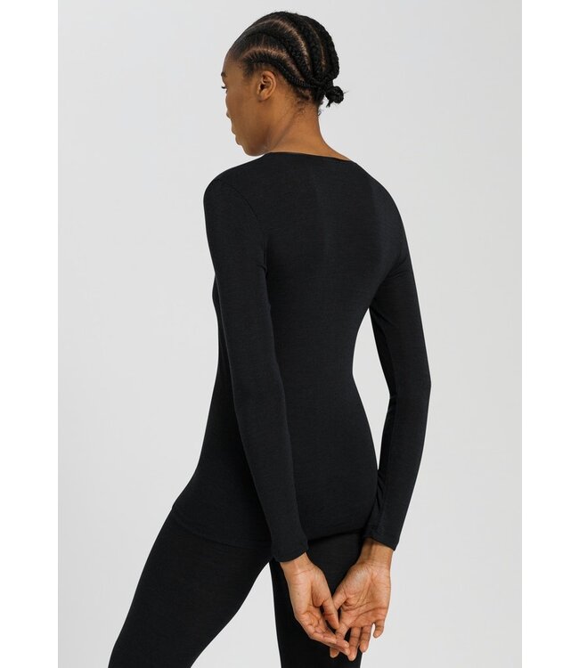 Woolen Silk Long Sleeve V-Neck Black (071418)