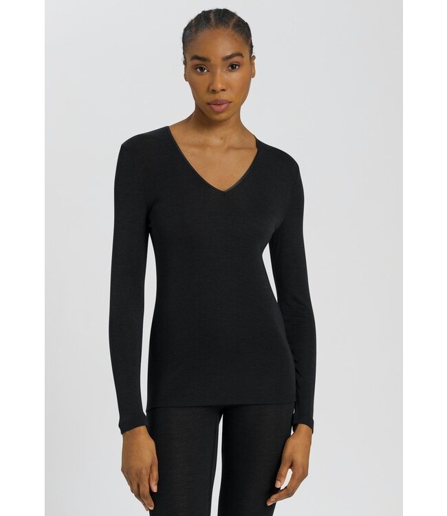 Woolen Silk Long Sleeve V-Neck Black (071418)