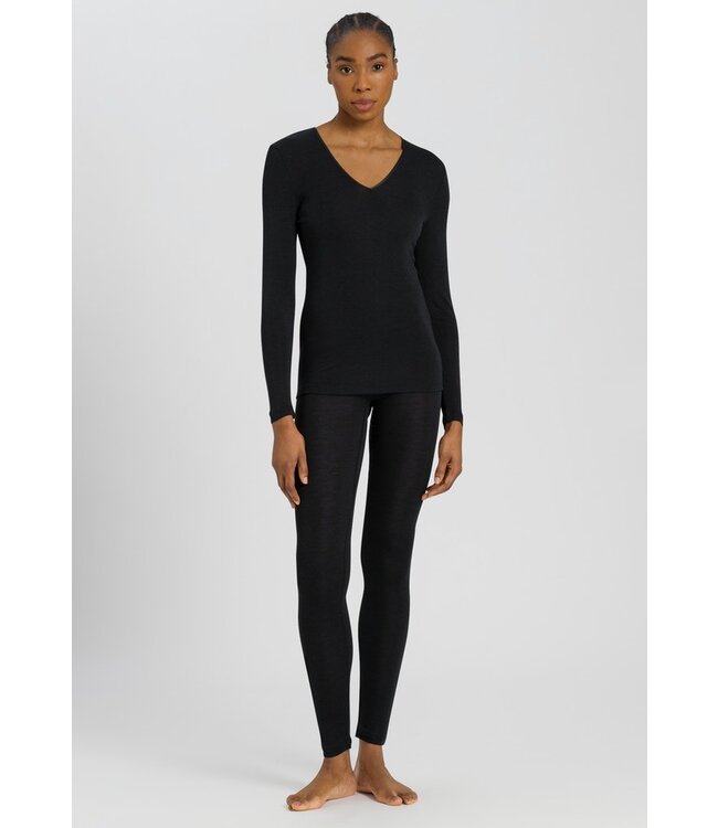 Woolen Silk Long Sleeve V-Neck Black (071418)
