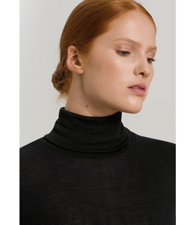 Hanro Woolen Silk Long Sleeve Turtle-Neck Black (071423)