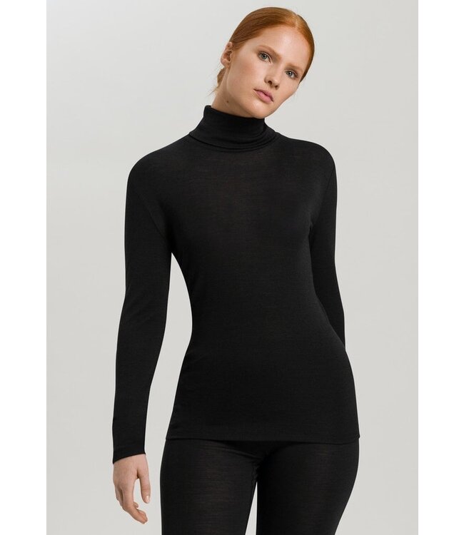 Hanro Woolen Silk Long Sleeve Turtle-Neck Black (071423)