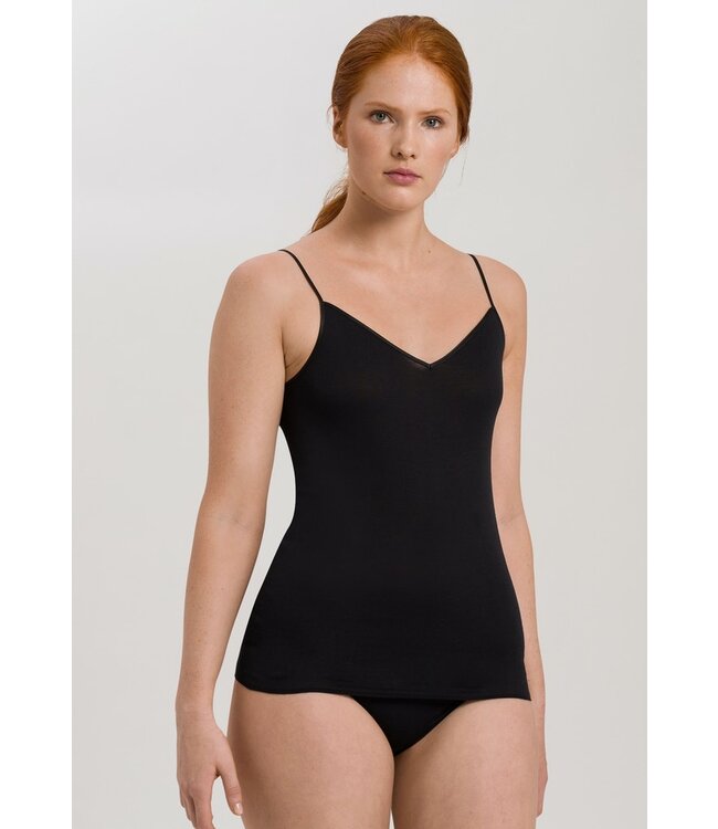 Cotton Seamless Spaghetti Top V-Shape Black