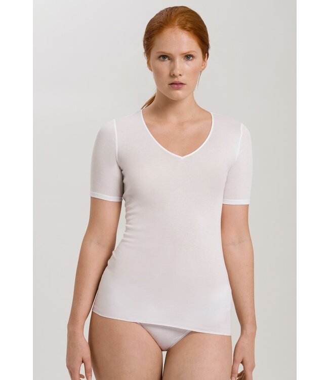 Hanro Cotton Seamless Shirt V-Neck White (071603)