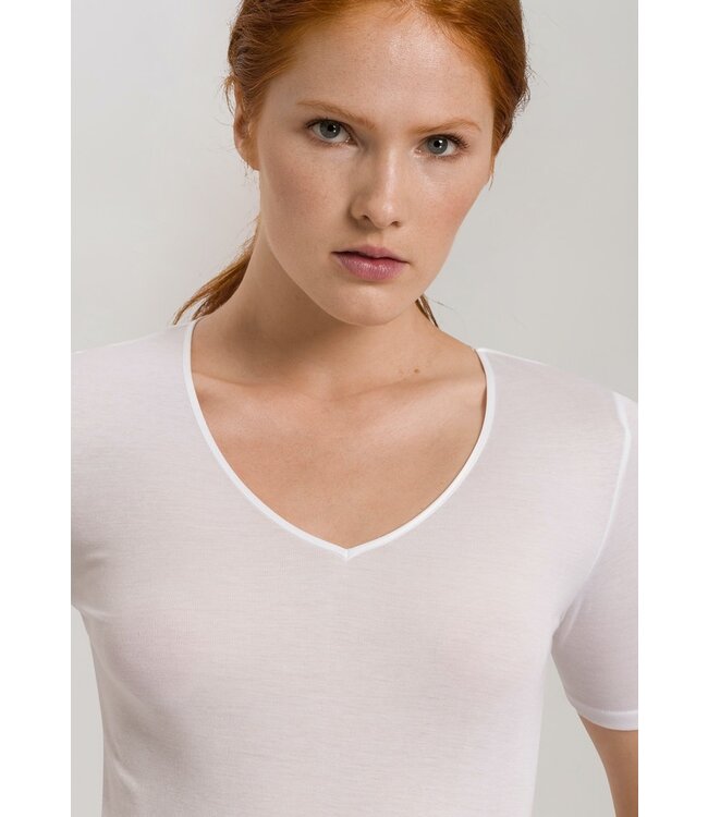 Hanro Cotton Seamless Shirt V-Neck White (071603)