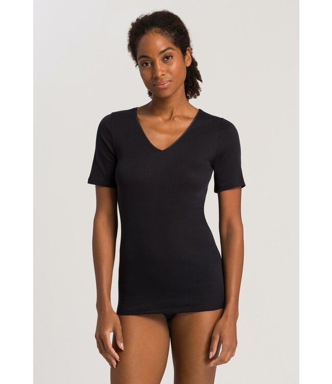 Cotton Seamless Shirt V-Neck Black (071603)