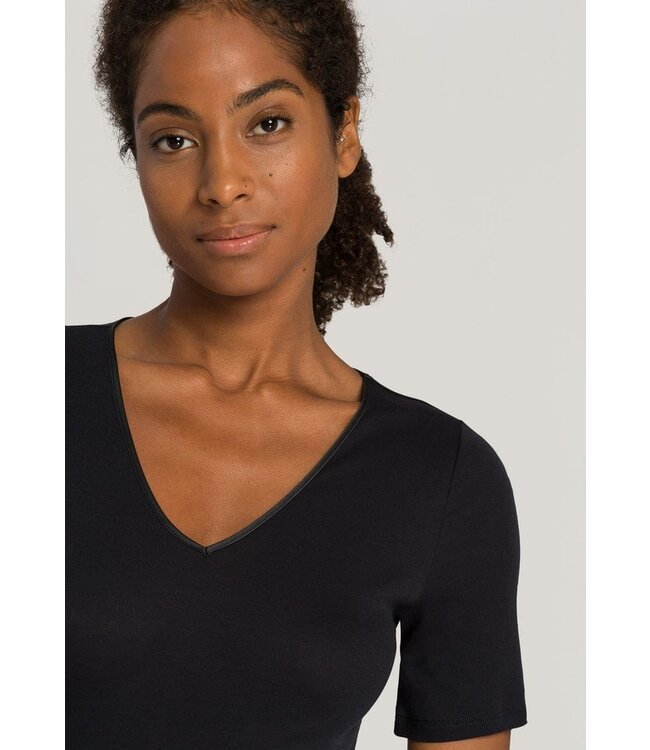 Cotton Seamless Shirt V-Neck Black (071603)