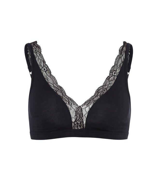 Hanro Cotton Lace Soft Cup Bra White Black (072431)