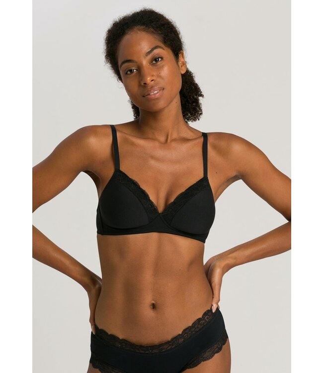 Cotton Lace Light Padded Soft Cup Bra Black