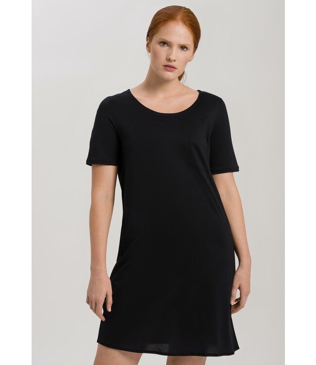 Hanro Cotton Deluxe Short Sleeve Nightdress Black