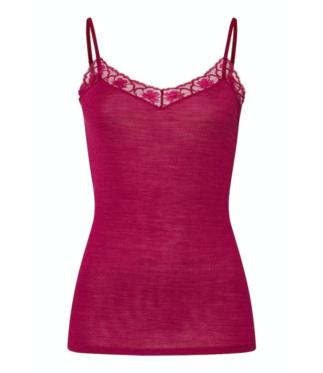 Hanro Woolen Lace Spaghetti Top Intense Garnet (070970)