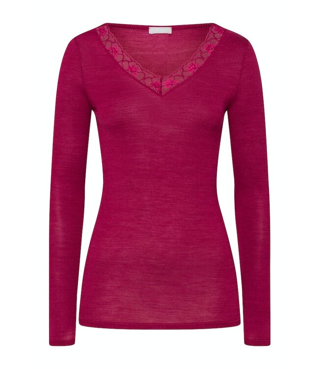 Hanro Woolen Lace Long Sleeve Shirt Intense Garnet (070974)