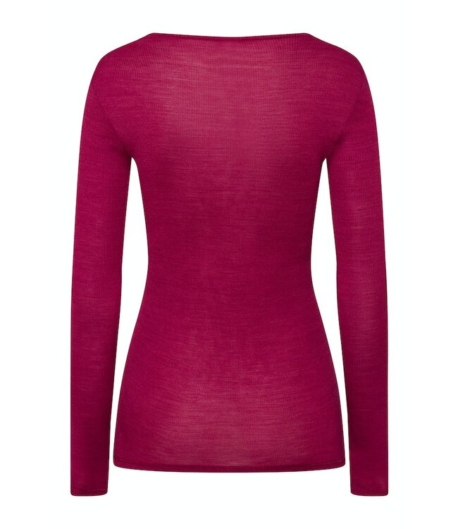 Hanro Woolen Lace Long Sleeve Shirt Intense Garnet (070974)