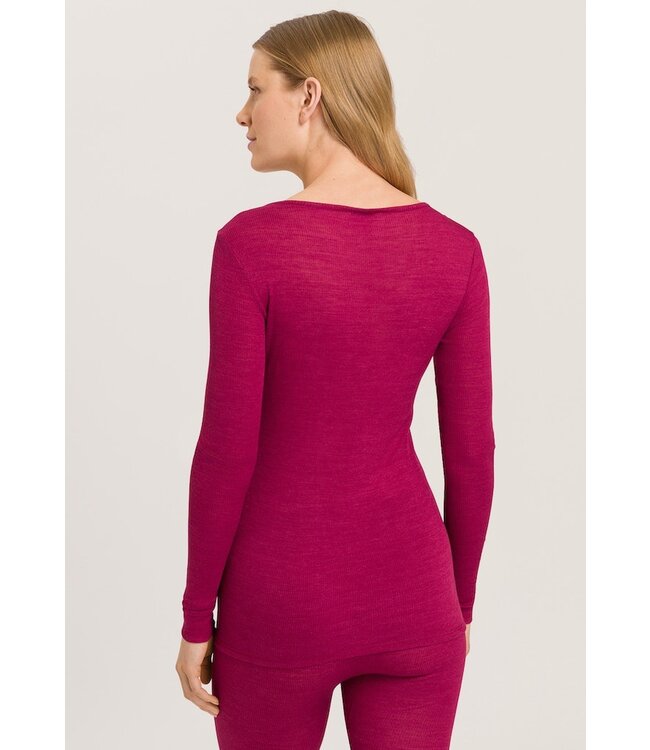 Hanro Woolen Lace Long Sleeve Shirt Intense Garnet (070974)