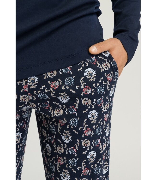 Hanro Night & Day Long Sleeve Pajama Navy Botany Print (075111)