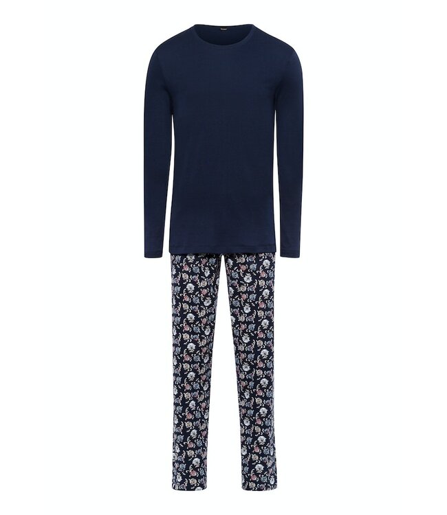 Hanro Night & Day Long Sleeve Pajama Navy Botany Print (075111)