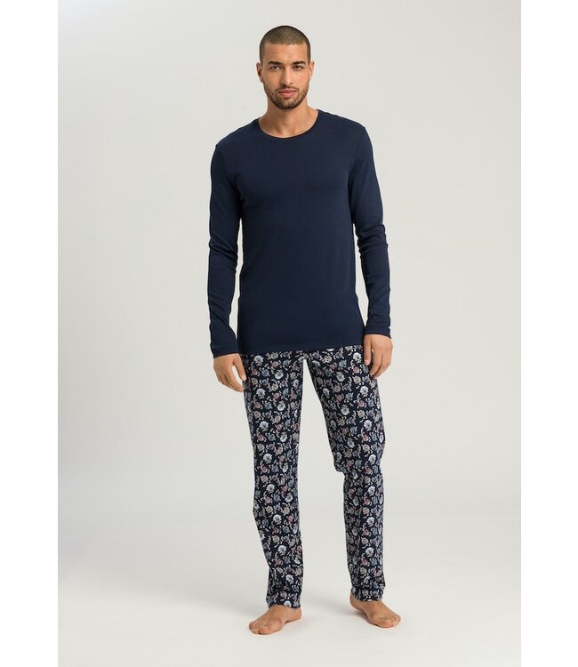 Hanro Night & Day Long Sleeve Pajama Navy Botany Print (075111)