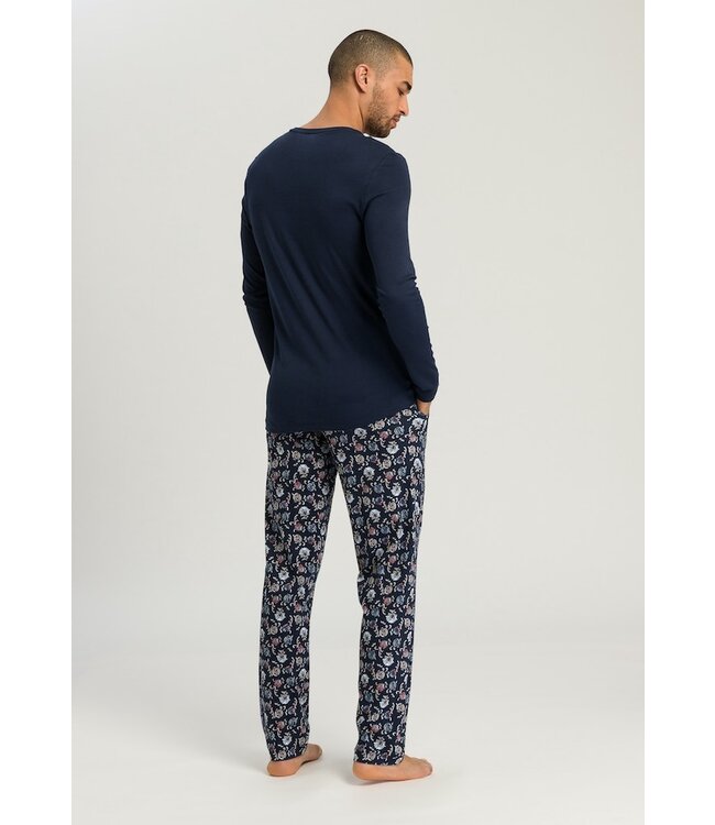 Hanro Night & Day Long Sleeve Pajama Navy Botany Print (075111)