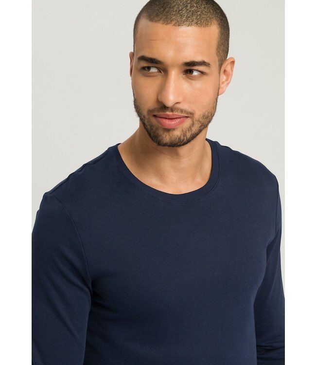 Hanro Night & Day Long Sleeve Pajama Navy Botany Print (075111)