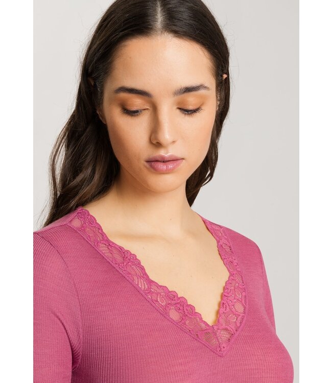 Hanro Woolen Lace Long Sleeve Shirt Rose Wine (070914)