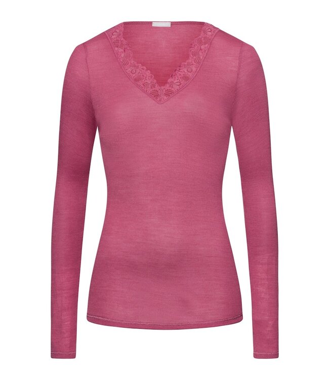 Hanro Woolen Lace Long Sleeve Shirt Rose Wine (070914)