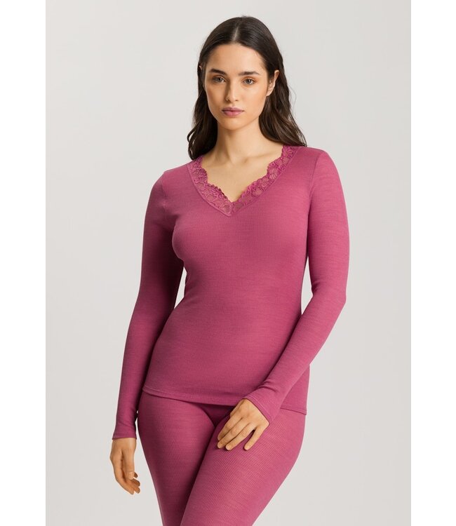 Hanro Woolen Lace Long Sleeve Shirt Rose Wine (070914)