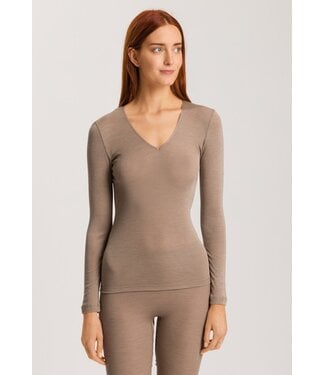 Hanro Woolen Silk Long Sleeve V-Neck Taupe (NEW TREND)