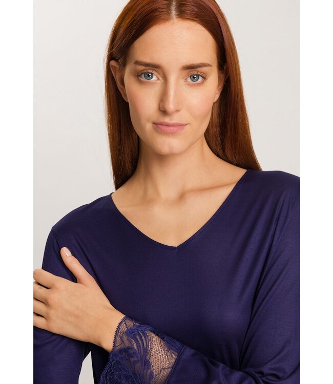 Hanro Eva Long Sleeve Nightdress Evening Blue (074885)