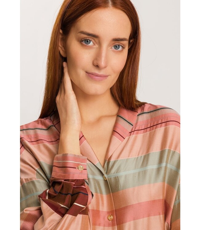 Hanro Hannah Long Sleeve Shirt Earth Tanned Stripe (074858)