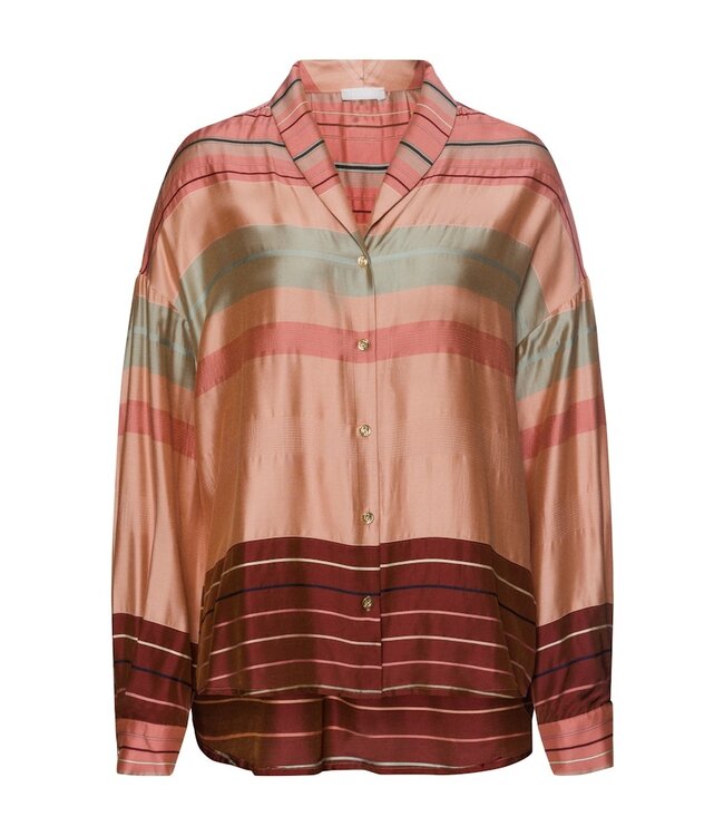 Hanro Hannah Long Sleeve Shirt Earth Tanned Stripe (074858)