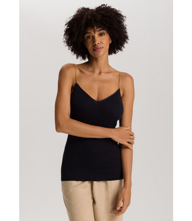 Hanro Cotton Seamless Spaghetti Top Black (071613)