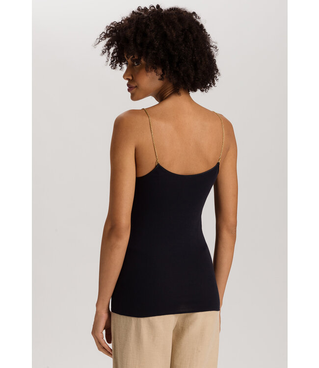 Hanro Cotton Seamless Spaghetti Top Black (071613)