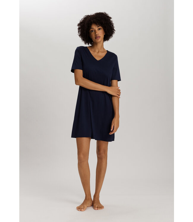 Hanro Cotton Silk Short Sleeve Nightdress Deep Navy (074814)