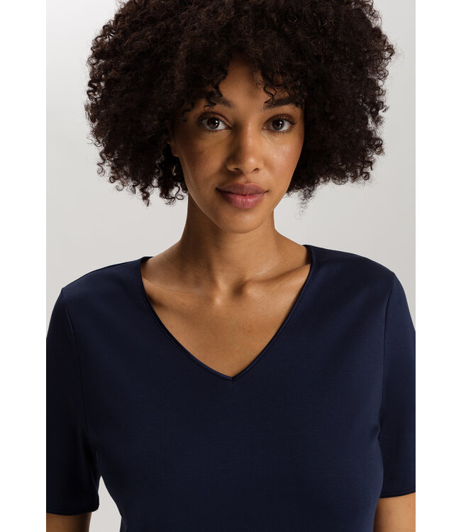 Hanro Cotton Silk Short Sleeve Nightdress Deep Navy (074814)