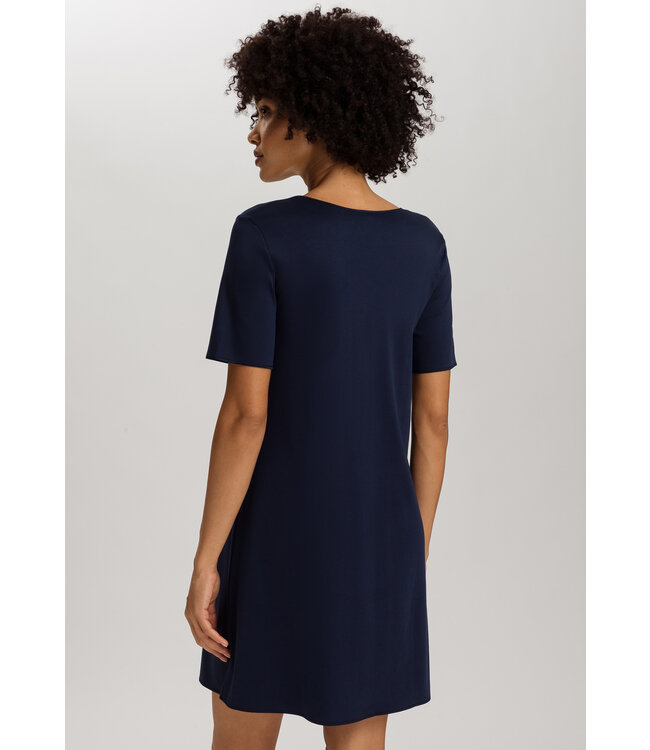 Hanro Cotton Silk Short Sleeve Nightdress Deep Navy (074814)