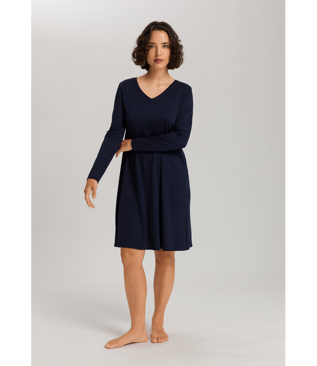 Hanro Cotton Silk Long Sleeve Nightdress Deep Navy (074815)