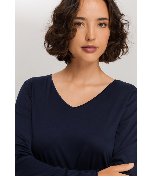 Hanro Cotton Silk Long Sleeve Nightdress Deep Navy (074815)