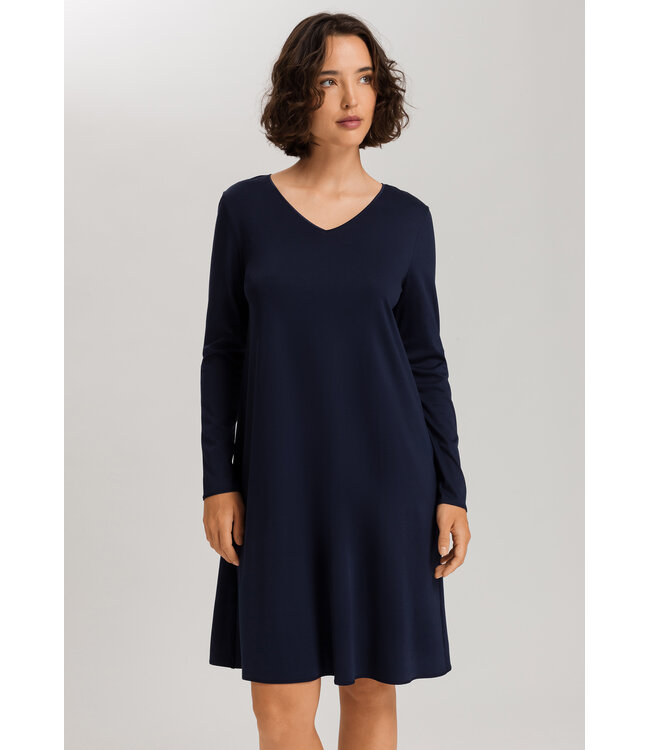 Hanro Cotton Silk Long Sleeve Nightdress Deep Navy (074815)