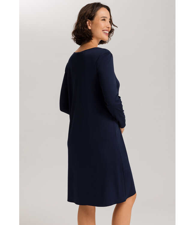 Hanro Cotton Silk Long Sleeve Nightdress Deep Navy (074815)