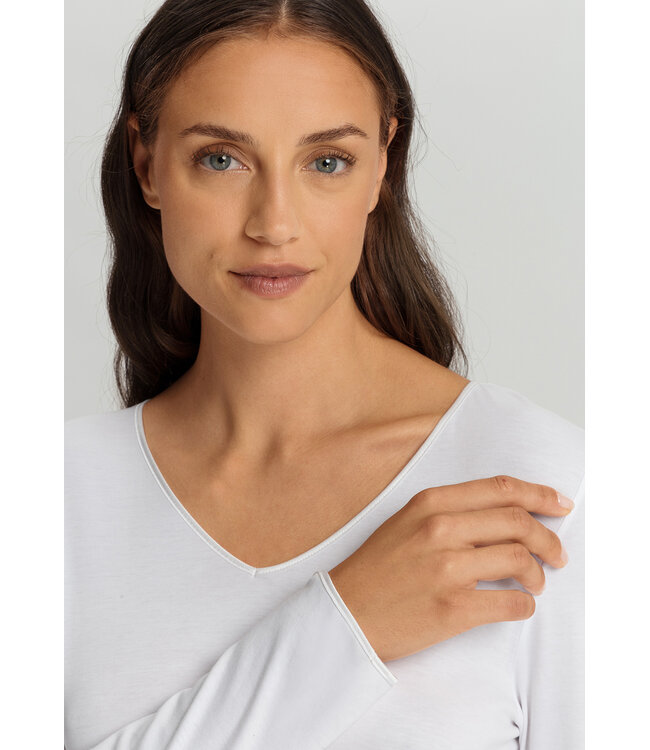 Hanro Cotton Silk Long Sleeve Pajama White (074816)